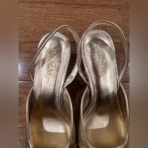 Lilly Pulitzer Jules Slingback Kitten Heels Size 6 Gold - Picture 3 of 6